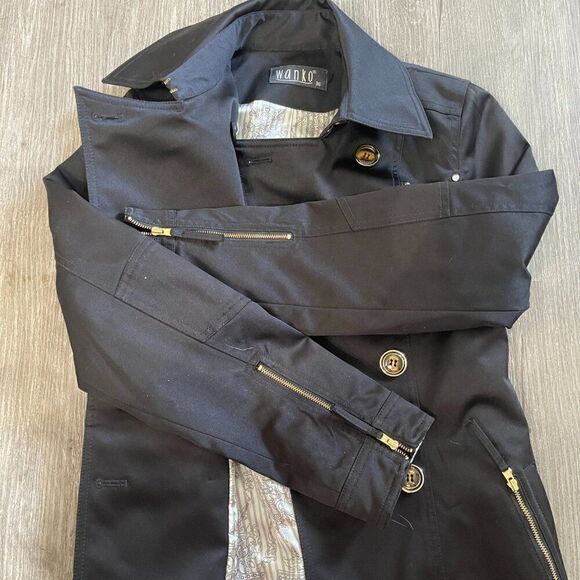 Wanko Mid Length Trench Coat Black Size - Picture 3 of 4